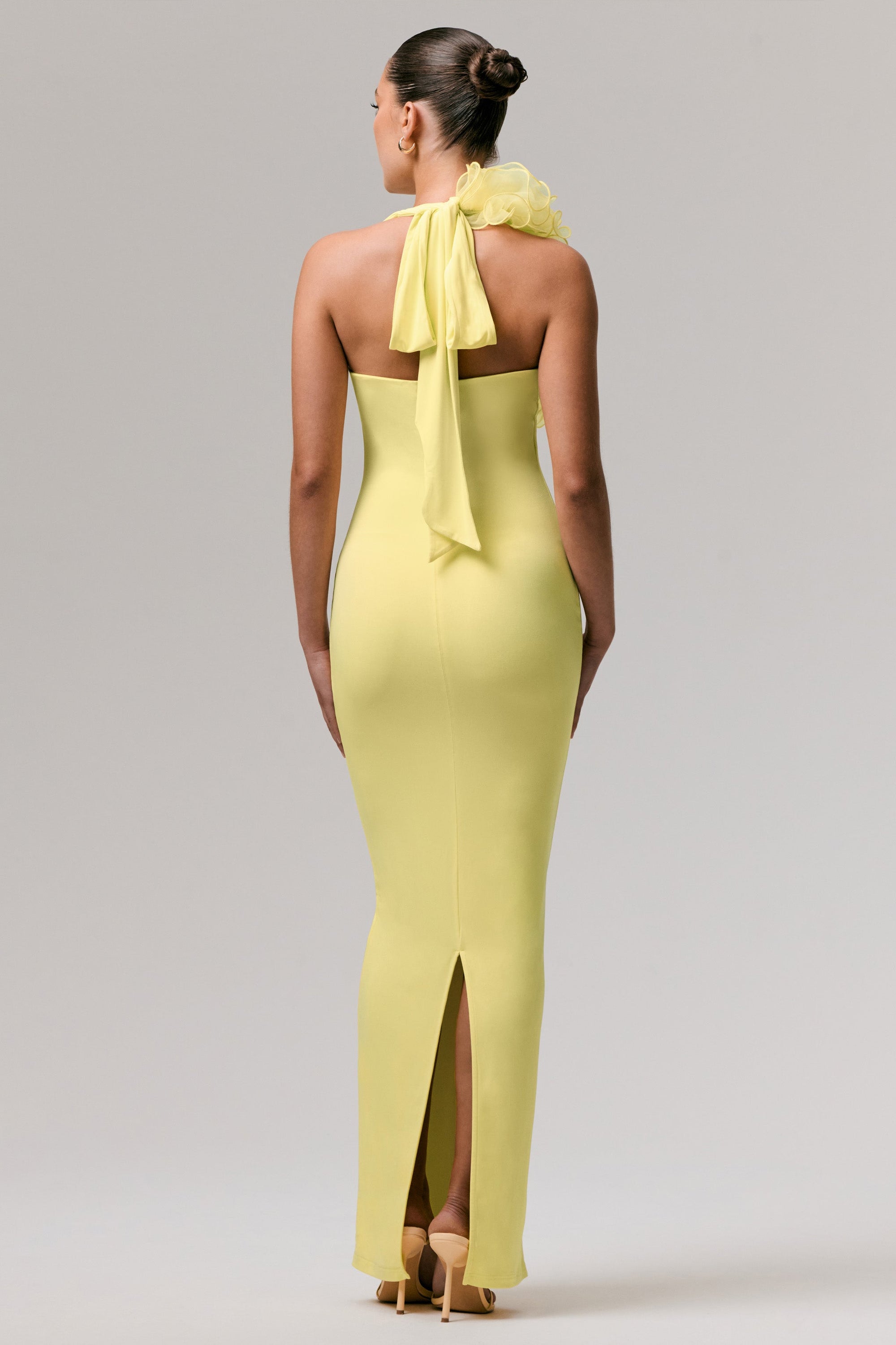 Harriet | Lemon Plunge-Neck Maxi Dress With Floral Detail